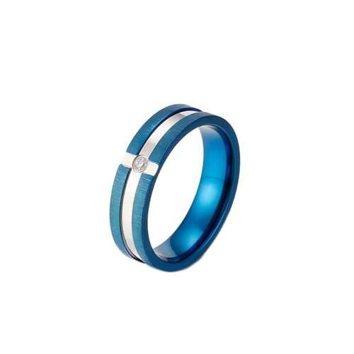 Ring Damen Zirkonia, Vintage Ringe Edelstahl Rund mit Stein Blau Größe 54 (17.2) Herren Schmuck für Geburtstag von Dsnyu