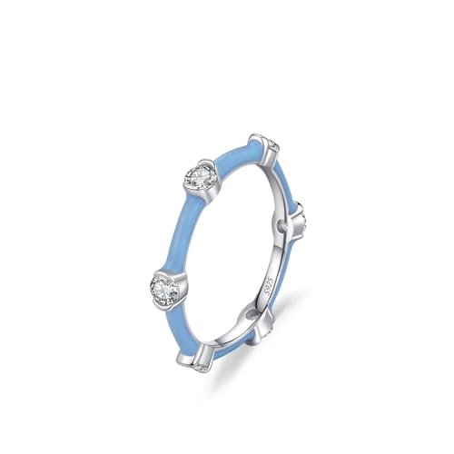Ring Damen mit Stein, Hochzeitsringe 925 Sterling Silber Bambusband mit Zirkon Blau Schmuck Größe 57 (18.1) von Dsnyu