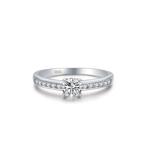 Ring Damen mit Stein, Verlobungsringe Silber 925 Sterling Silber Einfacher Solitär mit Vier Zinken Schmuck Größe 57 (18.1) von Dsnyu