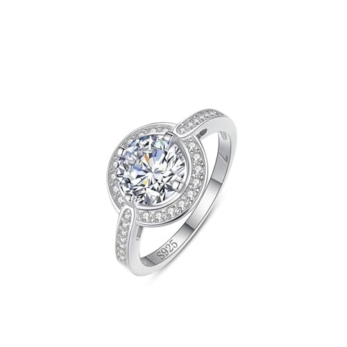Ring Damen mit Stein, Verlobungsringe Silber 925 Sterling Silber Runder Heiligenschein Schmuck Größe 57 (18.1) von Dsnyu