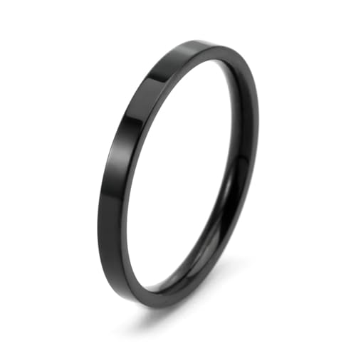 Ring Edelstahl Damen, Ring Schwarz Herren Einfach Schmuck 2mm Breit Größe 54 (17.2) Komfort Fit mit Box von Dsnyu