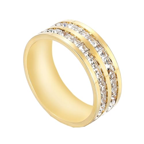 Ring Edelstahl Vintage, Ring mit Stein Gold mit Quadratischem Zirkonia Größe 57 (18.1) Damen Schmuck Jahrestag Geschenk von Dsnyu