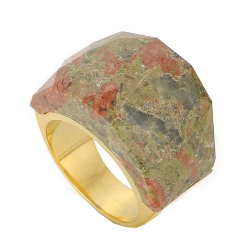 Ring Edelstahl Vintage, Vintage Ringe Damen mit Unregelmäßigem Stein Gold Größe 52 (16.6) Schmuck Jahrestag Geschenk von Dsnyu