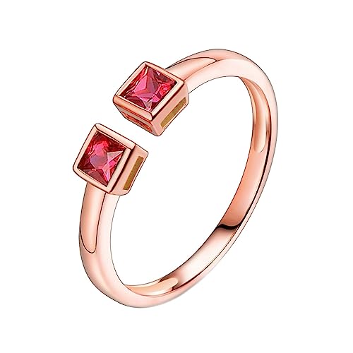 Ring Gold 18 Karat Damen, Eheringe Vintage Offene Band Labor Geschaffener Rubin 0.32ct Prinzessinnenform Rot Trauringe Größe 57 (18.1) 750 Roségold von Dsnyu