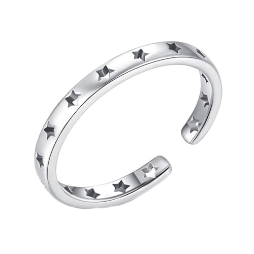 Ring Gold Damen 14K, Ehering 585 Weißgold Hohler Stern Offener Schmuck Verstellbar für Verlobung Hochzeit Größe 58 (18.5) von Dsnyu