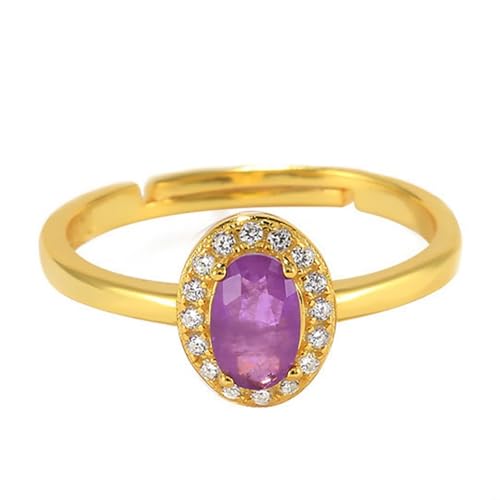 Ring Gold Damen 14K, Engagement Ring for Women 585 Gelbgold Erstellt Spinell 4X6mm Ovale Form Vintage Eleganter Offener Schmuck Einstellbar für Verlobung Hochzeit Größe 58 (18.5) von Dsnyu