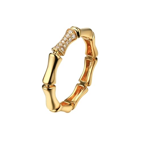 Ring Gold Damen 375 Echtgold, Engagement Ring Weiß Moissanit Bambusgelenk Hochzeitsringe 9K Gelbgold Größe 60 (19.1) von Dsnyu