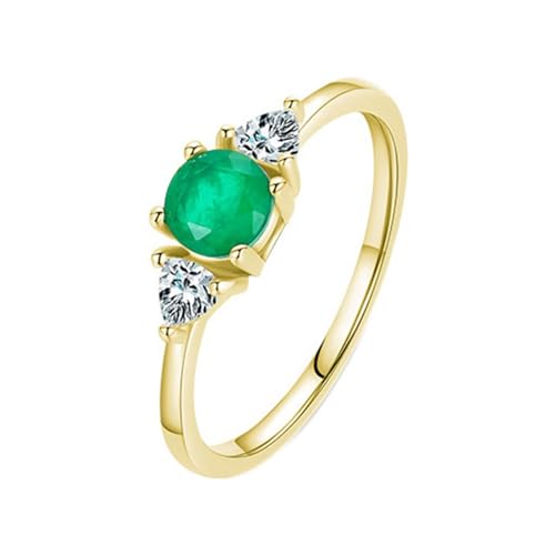 Ring Gold Damen Ehering, Verlobungsring Vintage 9K Gelbgold Im Labor Hergestellter Smaragd 5X5mm Runde Form Elegant Geschenk für Geburtstag Größe 62 (19.7) von Dsnyu