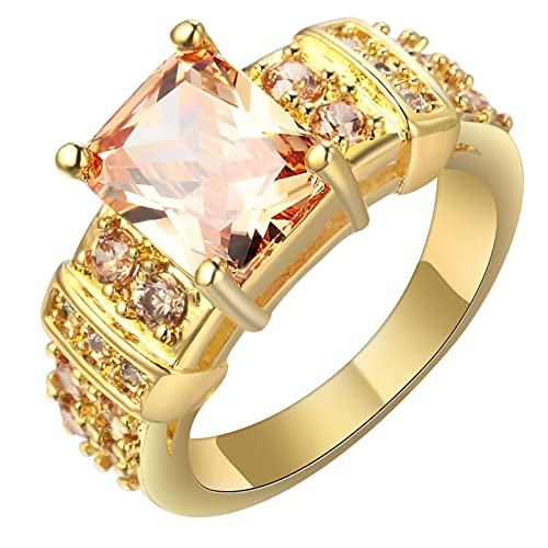 Ring Gold Damen mit Zirkonia, Wedding Ring Damen 4-Zackiger Rechteckiger Zirkonia Vergoldet Schmuck Größe 60 (19.1) mit Box von Dsnyu