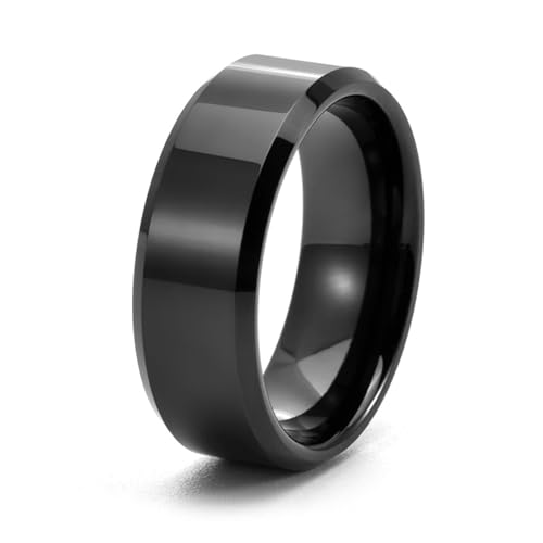 Ring Schwarz Herren, Wolfram Ring Einfach Damen Schmuck 8mm Breit Größe 67 (21.3) Cool Jahrestag Geschenk von Dsnyu