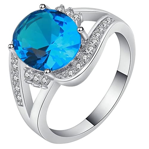 Ring Silber Damen Modern, Promise Ring for Women mit Blauem Ovalem Zirkonia Versilbert Schmuck Größe 54 (17.2) mit Box von Dsnyu
