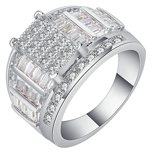 Ring Silber Damen Verlobung, Ringe Damen Weiß mit Weißem Zirkonia Versilbert Schmuck Größe 60 (19.1) Komfort Fit von Dsnyu