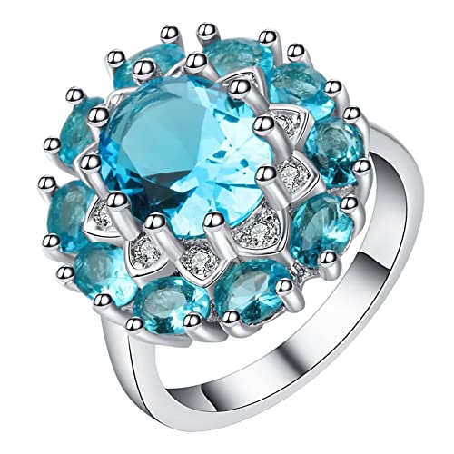 Ring Silber Damen mit Stein, Ringe Damen Verlobung Blau Luxus mit Ovalem Zirkonia In Blumenform Versilbert Schmuck Größe 54 (17.2) Komfort Fit von Dsnyu