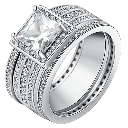 Ring Silber Damen mit Stein, Wedding Ring Women Weiß mit Quadratischem Zirkonia Versilbert Schmuck Größe 57 (18.1) Geburtstag Geschenk von Dsnyu