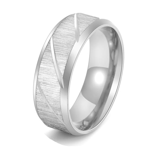 Ring Silber Männer, Ring Damen Gebürsteter Twill Schmuck 8mm Breit Edelstahl Größe 67 (21.3) Komfort Fit mit Box von Dsnyu