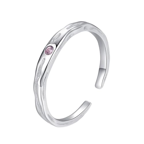 Ring Weißgold 375, Promise Ring for Her 9K Gold Rosa Saphir Runde Form Vintage Textur Offener Schmuck Einstellbar für Verlobung Hochzeit Größe 47 (15.0) von Dsnyu