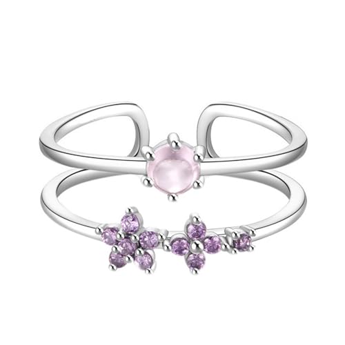 Ring Weißgold 375, Wedding Ring Bands 9K Gold Amethyst 5mm Runde Form Blume Offener Schmuck Verstellbar für Verlobung Hochzeit Größe 47 (15.0) von Dsnyu