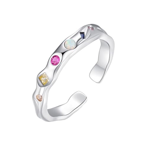 Ring Weißgold 375, Wedding Ring for Women 9K Gold Edelstein Runde Form Unregelmäßig Offener Schmuck Einstellbar für Verlobung Hochzeit Größe 47 (15.0) von Dsnyu