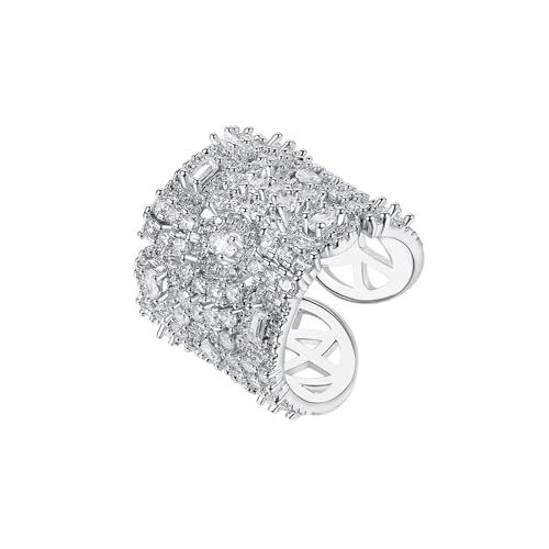Ring Zirkonia Silber, Eheringe Damen Luxus Geometrie mit Runder Form Stein Weiß Schmuck Größe Verstellbar Ring Zirkonia Silber, Eheringe Damen Luxus Geometrie mit Runder Form Stein Weiß Schmuck Größe Verstellbar von Dsnyu