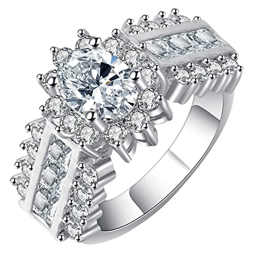 Ring mit Stein Damen, Engagement Ring for Women Silber Weiss mit Ovalem Weißem Zirkonia Versilbert Schmuck Größe 52 (16.6) Komfort Fit von Dsnyu