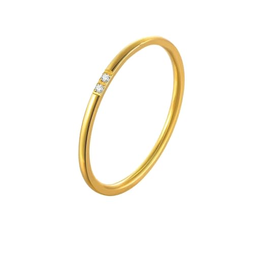 Ring mit Stein Damen, Gold Ringe Frauen Stapelbarer Runder Weißer Zirkonia Schmuck 1mm Breit Titan Größe 52 (16.6) Cool Jahrestag Geschenk von Dsnyu