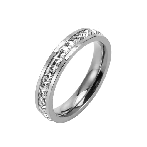 Ring mit Stein Mann, Herrenring Silber Runde Form Aus Weißem Zirkonia Damen Schmuck Edelstahl Größe 65 (20.7) Komfort Fit mit Box von Dsnyu