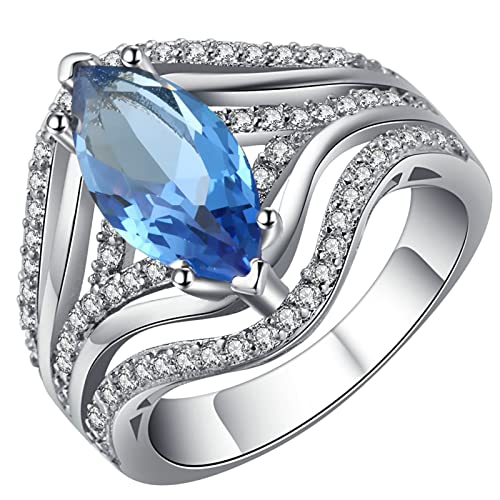 Ring mit Steinen, Eheringe Silber mit Blauen Kubischen Zirkonia In Marquise-Form Versilbert Damen Schmuck Größe 62 (19.7) mit Box von Dsnyu