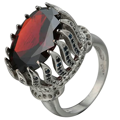 Ring mit Steinen, Ring Silber Vintage mit Rotem Großen Zirkonia Versilbert Damen Schmuck Größe 62 (19.7) mit Box von Dsnyu