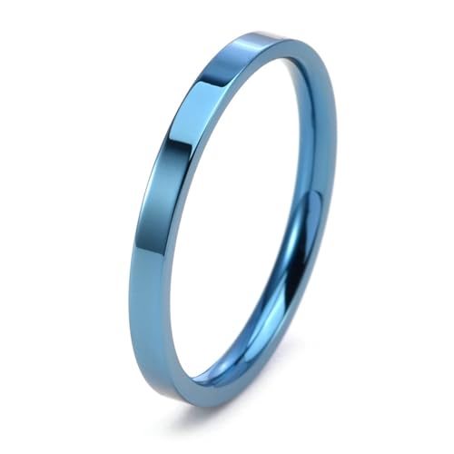 Ringe Damen Edelstahl, Herren Ringe Vintage Blau Einfach Stapelbar Schmuck 2mm Breit Größe 54 (17.2) Komfort Fit mit Box von Dsnyu