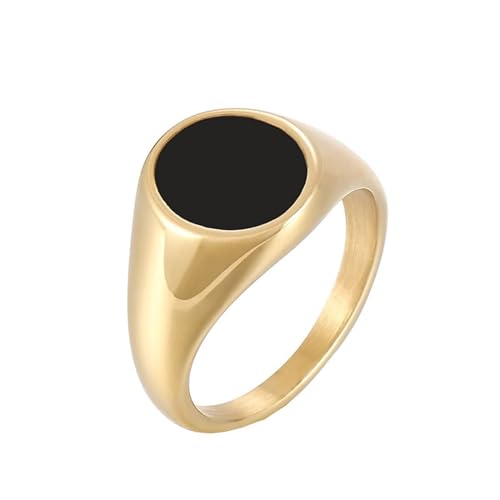 Ringe Damen Edelstahl, Wedding Ring Runde Form Aus Emaille Goldschwarz Größe 62 (19.7) Schmuck für Geburtstag von Dsnyu