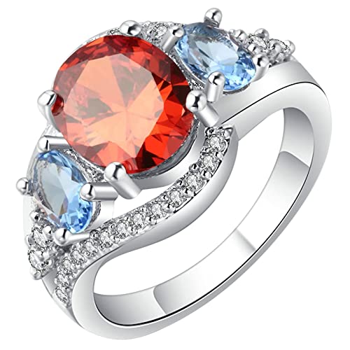 Ringe Damen mit Stein, Damen Ring Verlobung mit Roten und Blauen Zirkonia Versilbert Schmuck Größe 62 (19.7) mit Box von Dsnyu