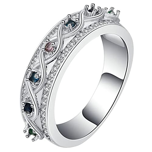 Ringe Damen mit Stein, Silber Ring mit Mehrfarbigem Rundem Zirkonia Versilbert Schmuck Größe 62 (19.7) mit Box von Dsnyu