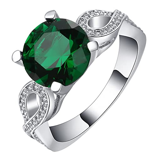 Ringe Damen mit Stein, Wedding Ring Band Silbergrün 4-Stift-Unendlichkeit mit Rundem Zirkonia Versilbert Schmuck Gr.62 (19.7) Geburtstag Geschenk von Dsnyu