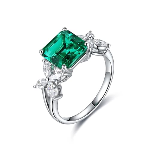 Ringe Frauen Blumen, Ring Damen Vintage Sterlingsilber mit 1,507 ct Künstlichem Smaragd Silber Modeschmuck Größe 47 (15.0) von Dsnyu