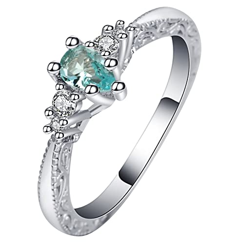 Ringe Frauen Silber, Ring Damen Vintage Hellblau mit Wassertropfenförmigem Zirkonia Versilbert Schmuck Größe 57 (18.1) Geburtstag Geschenk von Dsnyu