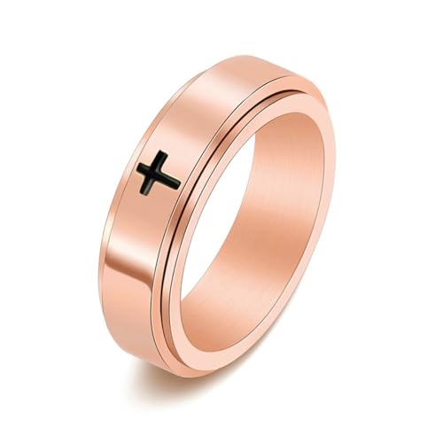 Ringe Für Herren Titan, Damen Ring Vintage Roségold Kreuzen Schmuck 6mm Breit Größe 52 (16.6) Cool Jahrestag Geschenk von Dsnyu