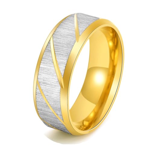 Ringe Herren Cool, Eheringe Gold Gebürsteter Twill Damen Schmuck 8mm Breit Edelstahl Größe 60 (19.1) Jahrestag Geschenk von Dsnyu