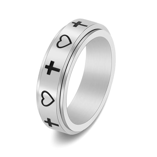 Ringe Herren Kreuz, Verlobungsring Herren Edelstahl Silber Kreuzliebesherz Drehbar Damen Schmuck 6mm Breit Größe 67 (21.3) Cool Jahrestag Geschenk von Dsnyu