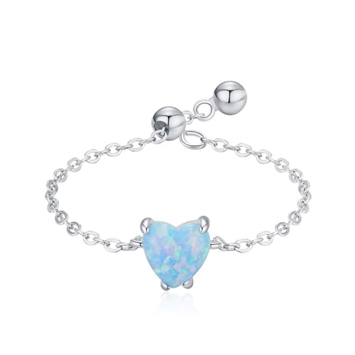 Ringe Silber 925 Damen, Eheringe Verstellbare Dünne Kette mit Herzförmigem Opal Opal Silber Schmuck Größe Verstellbar Ringe Silber 925 Damen, Eheringe Verstellbare Dünne Kette mit Herzförmigem Opal Opal Silber Schmuck Größe Verstellbar von Dsnyu