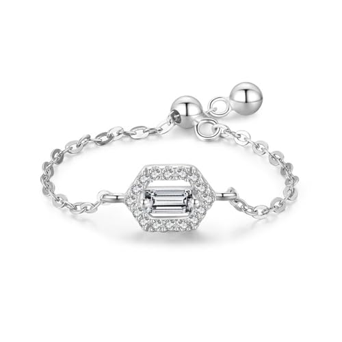 Ringe Silber 925 Damen, Eheringe Vintage 6-Seitige, Formverstellbare Kette Zirkonia Rechteckige Form Silber Schmuck Größe Verstellbar von Dsnyu