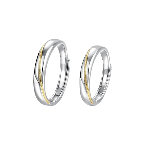 Ringe Silber 925 Damen, Verlobungsringe Eleganter Stil mit Goldener Linie Silber Gold Schmuck Größe Verstellbar von Dsnyu