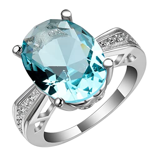 Ringe Silber Zirkonia, Ring Damen Verlobungsring Hellblau 4 Zinken mit Ovalem Zirkonia Versilbert Schmuck Größe 54 (17.2) Komfort Fit von Dsnyu