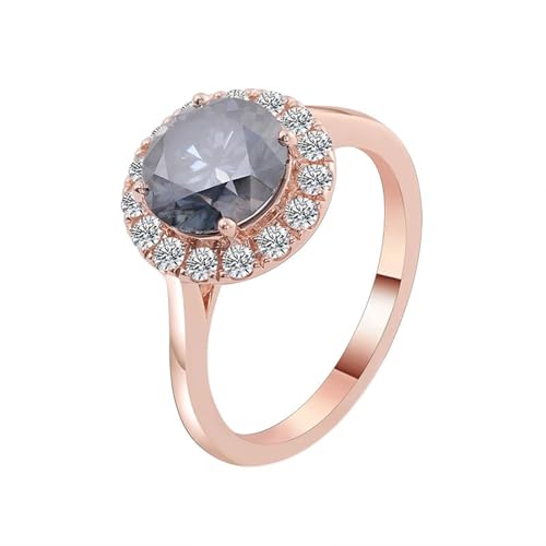 Rosegold Ring 585, Eheringe Damen 14K Gold Rund mit Grauem Moissanit 3 ct Modeschmuck Größe 54 (17.2) von Dsnyu