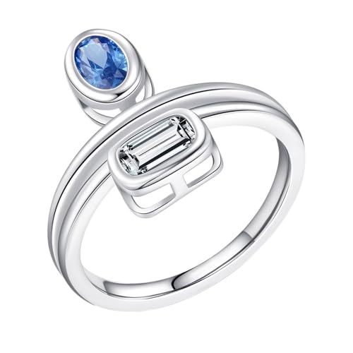 Saphir Ring Gold 585, Promise Ring for Her 14K Weißgold 2 Layered Line Schmuck für Verlobung Hochzeit Größe 45 (14.3) von Dsnyu