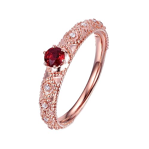 Schmuck Ringe Damen, Promise Ring Rosegold Mode 6 Prong Labor Geschaffener Rubin Runde Form Rot Eheringe Größe 52 (16.6) 18 Karat Roségold von Dsnyu