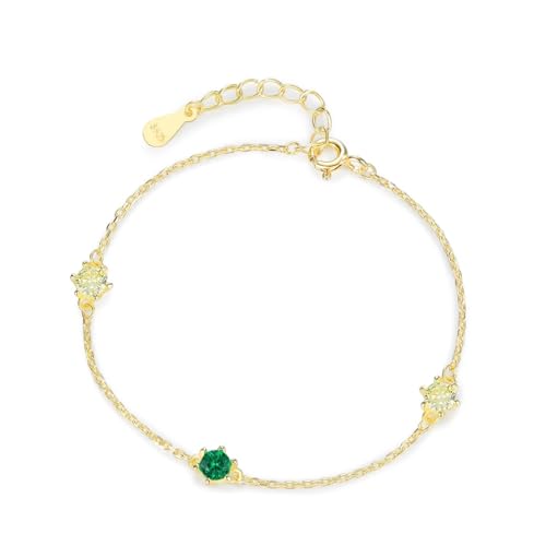Silber Armband Damen 925, Armbänder Damen Modern Fassung 3 Edelsteine Verstellbar Zirkonia Runde Form Gold Schmuck von Dsnyu