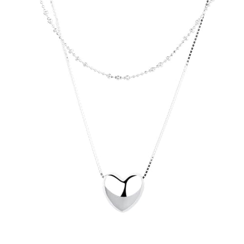 Silber Ketten Damen 925, Anhänger Halskette Doppellagiges Herz Silber Größe 40+5cm für Hochzeit von Dsnyu