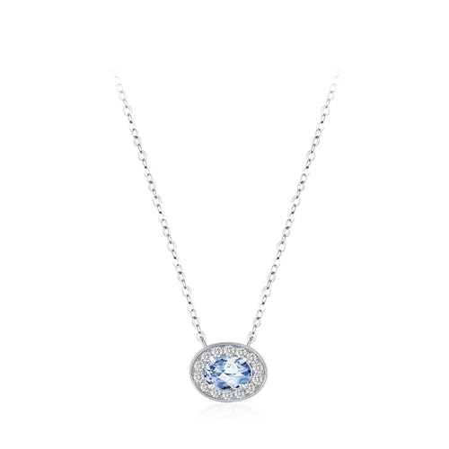 Silber Ketten Damen 925, Pendant Necklace Halo-Anhänger Zirkonia Ovale Form Silber Schmuck von Dsnyu