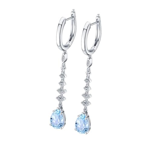 Silber Ohrringe Creolen 925, Ohrringe Damen Modern Wassertropfen mit 3,07 ct Künstlichem Aquamarin Silber Hellblau Modeschmuck von Dsnyu