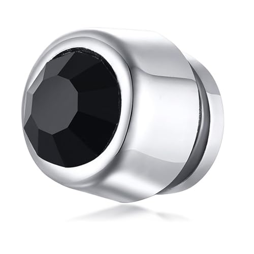 Silber Ohrringe Elegant, Ohrringe Damen Stecker Hip Hop Fake Ohrringe mit Solitär Runder Form Schwarzer Zirkonia Edelstahl Schmuck 1 Stück von Dsnyu